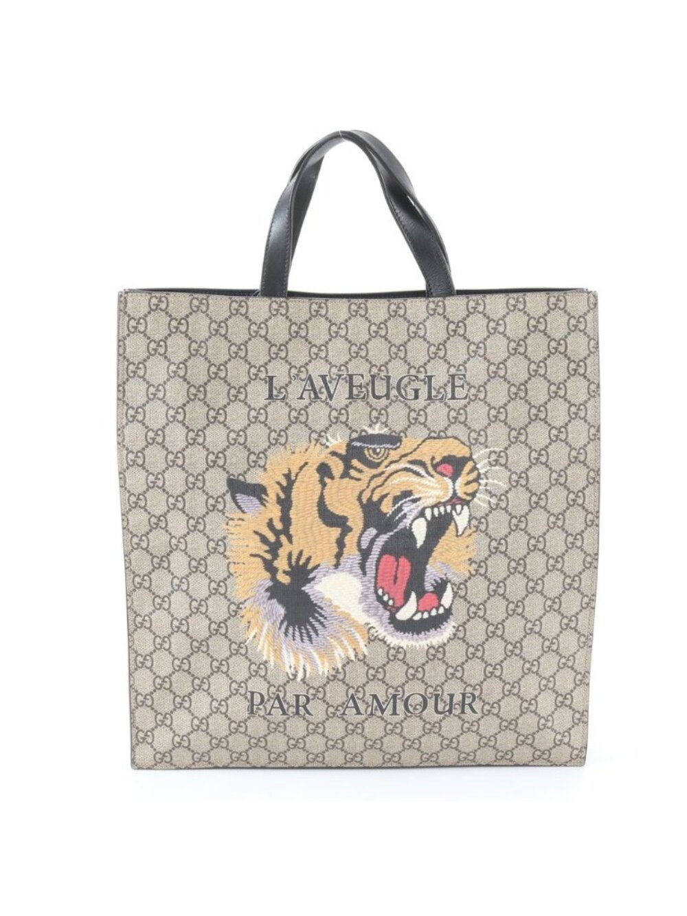 Gucci GG Supreme Tiger Print Leather Tote Shoulder Business